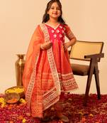Rani pink embroidered organza anarkali set