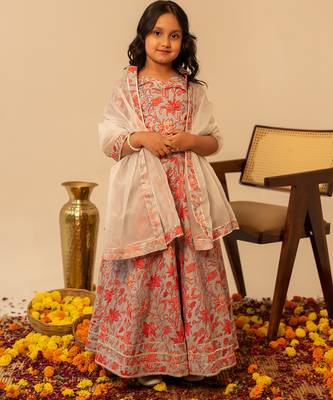 Grey coral printed cotton lehenga set 4