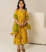 Mustard yellow floral printed cotton sharara set