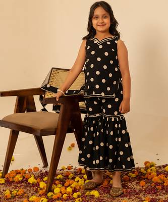Black dot printed cotton sharara set 1