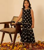 Black dot printed cotton sharara set