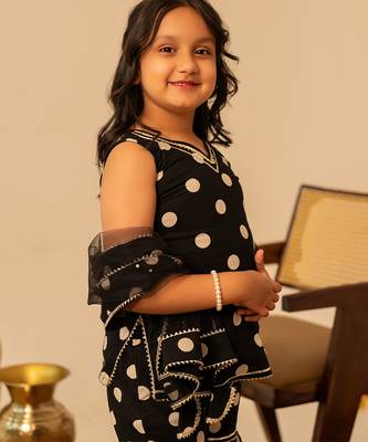 Black dot printed cotton sharara set 2