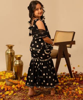 Black dot printed cotton sharara set 3