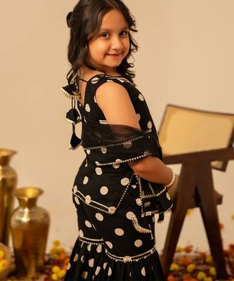 Black dot printed cotton sharara set 4