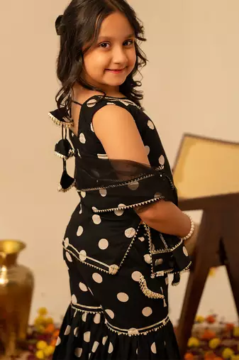 Black dot printed cotton sharara set