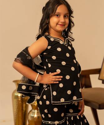 Black dot printed cotton sharara set 5