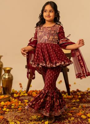 Maroon printed cotton sharara set 2