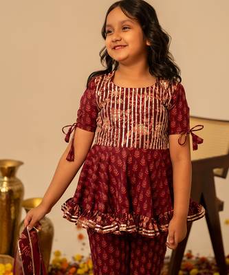 Maroon printed cotton sharara set 3