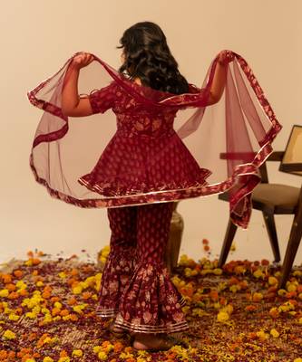 Maroon printed cotton sharara set 4