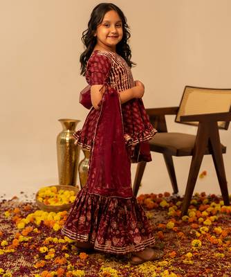 Maroon printed cotton sharara set 5