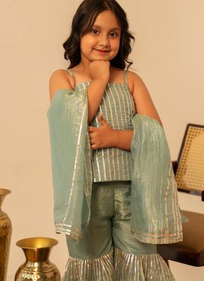 Sage green embroidered cosmos sharara set 2
