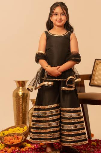 Black gota patti embroidered cotton sharara set