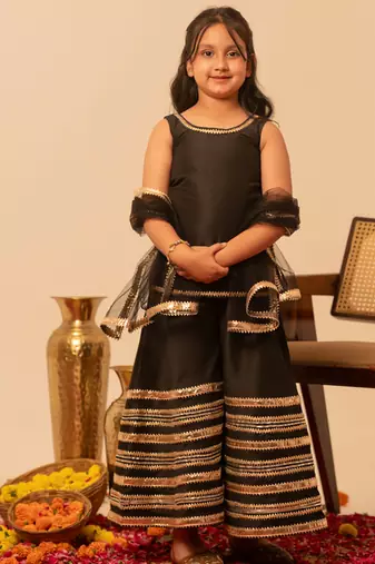 Black gota patti embroidered cotton sharara set