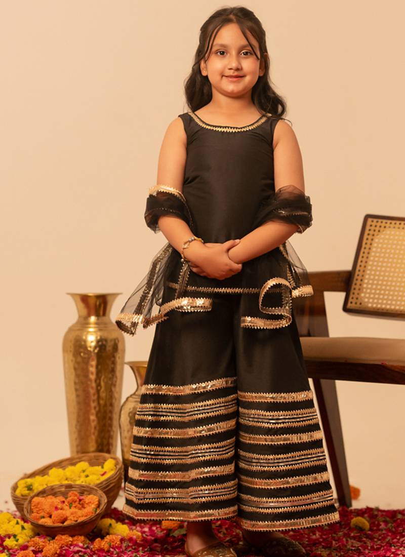Black gota patti embroidered cotton sharara set