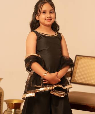 Black gota patti embroidered cotton sharara set 2