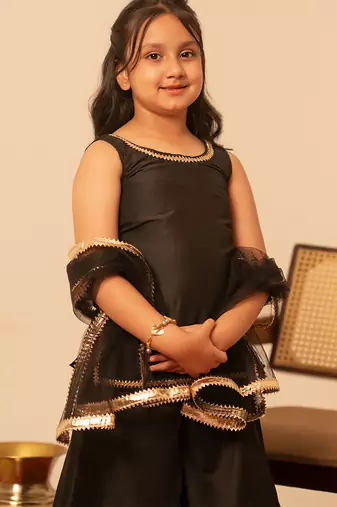 Black gota patti embroidered cotton sharara set