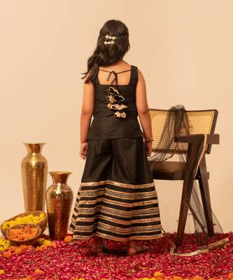 Black gota patti embroidered cotton sharara set 3