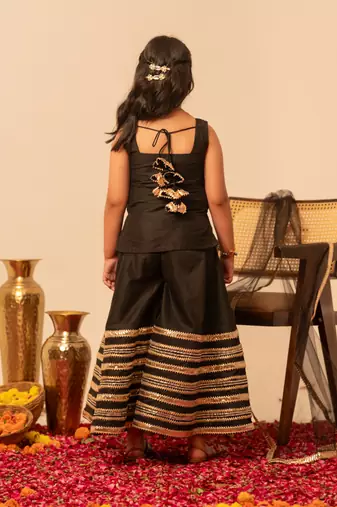 Black gota patti embroidered cotton sharara set