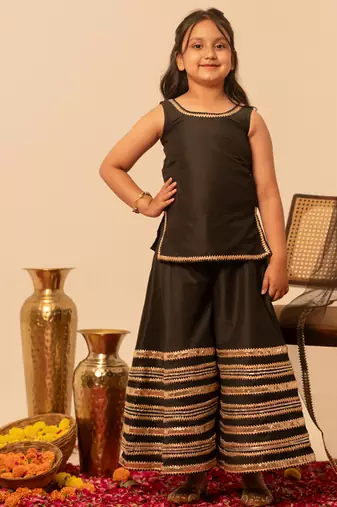 Black gota patti embroidered cotton sharara set