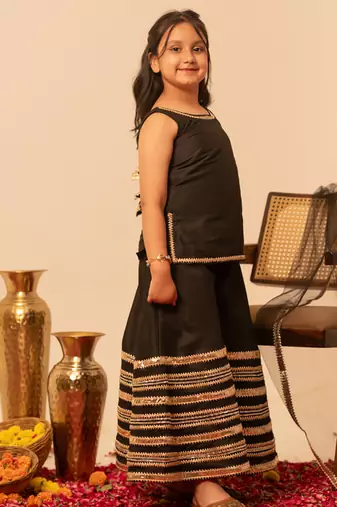 Black gota patti embroidered cotton sharara set