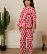 Baby pink printed cotton co ord set