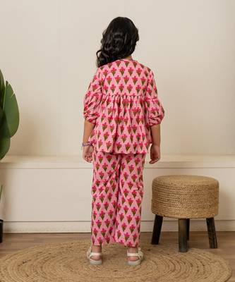 Baby pink printed cotton co ord set 2