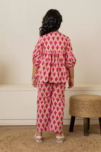 Baby pink printed cotton co ord set