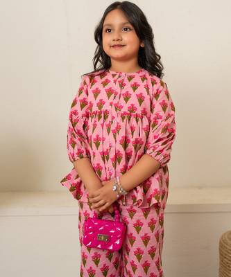 Baby pink printed cotton co ord set 5