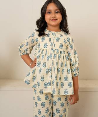 Off white printed cotton co ord set 3