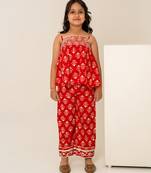 Crimson red printed cotton co ord set