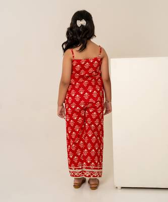 Crimson red printed cotton co ord set 4