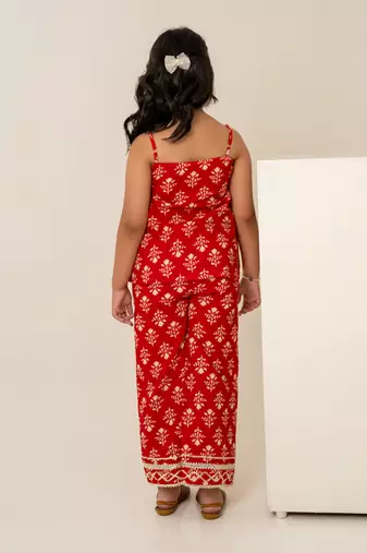 Crimson red printed cotton co ord set