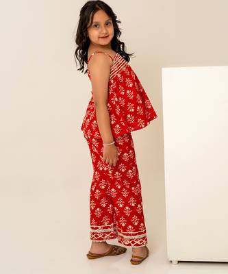 Crimson red printed cotton co ord set 5