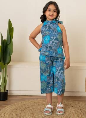 Turquoise blue printed cotton co ord set 1