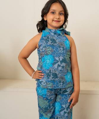 Turquoise blue printed cotton co ord set 2