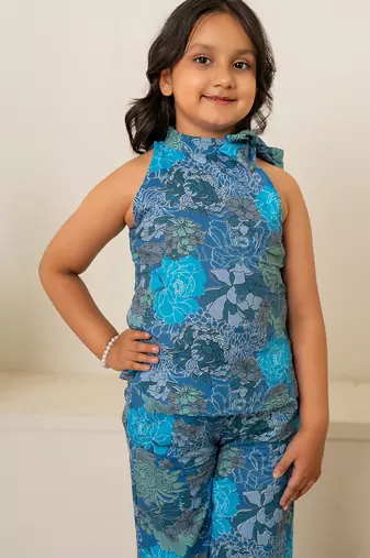 Turquoise blue printed cotton co ord set