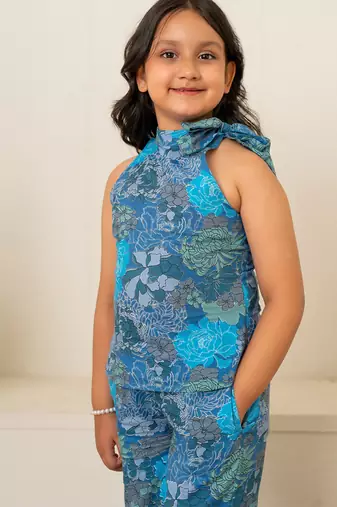 Turquoise blue printed cotton co ord set