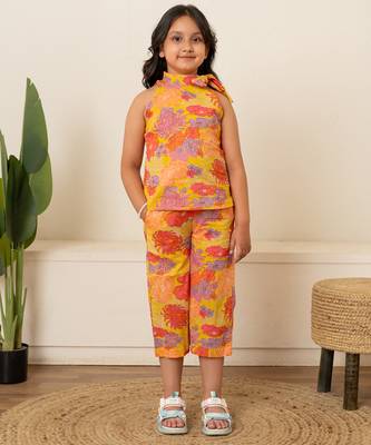 Bright yellow printed cotton co ord set 1