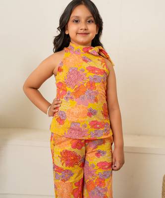 Bright yellow printed cotton co ord set 2
