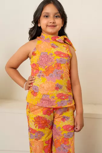 Bright yellow printed cotton co ord set