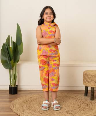 Bright yellow printed cotton co ord set 3