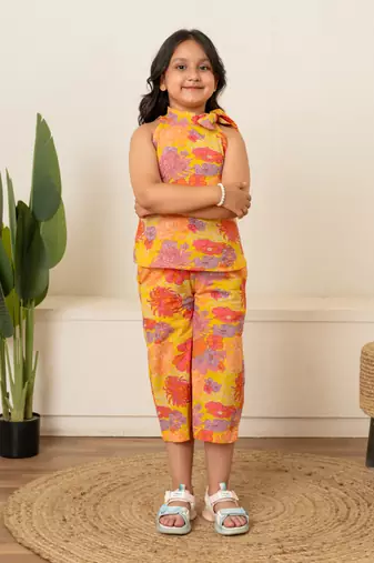 Bright yellow printed cotton co ord set