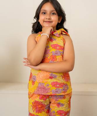 Bright yellow printed cotton co ord set 4
