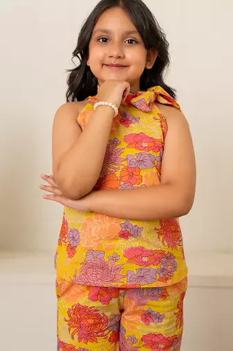Bright yellow printed cotton co ord set