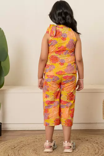 Bright yellow printed cotton co ord set