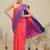 Red color blocked zari art silk handloom saree with blouse piece
