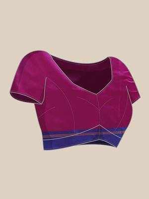 Red color blocked zari art silk handloom saree with blouse piece 4