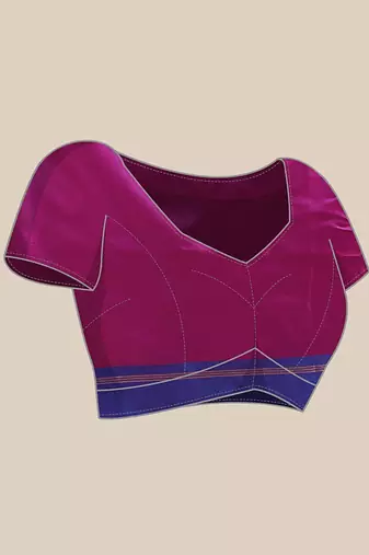 Red color blocked zari art silk handloom saree with blouse piece