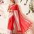 Red block printed cotton blend traditional saree with blouse piece