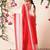 Red block printed cotton blend traditional saree with blouse piece